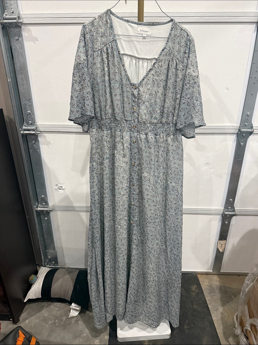 bohme Dusty Blue Floral Button-Front Maxi Dress